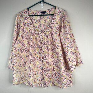 Gap Button Up Floral Top Womens XXL Flare Sleeve Garden Business Casual Tunic